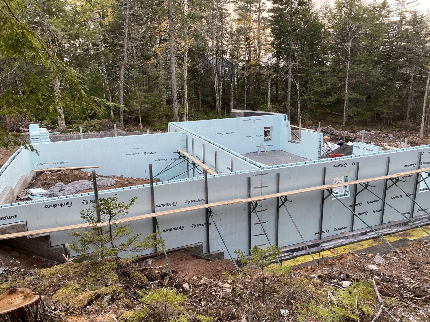 Nudura ICF foundation walls formed on a cottage site